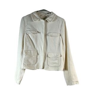 BODEN Ivory Weave Cotton Short Box Jacket Sz 10 R 4 Pockets Tweed